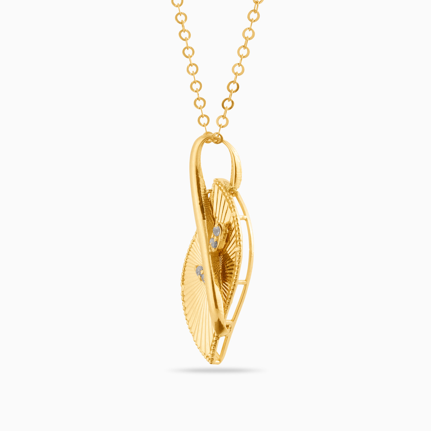 Leaf Cubic Zirconia Necklace in 21K Gold - 2 Leaf Cubic Zirconia Necklace in 21K Gold - 2