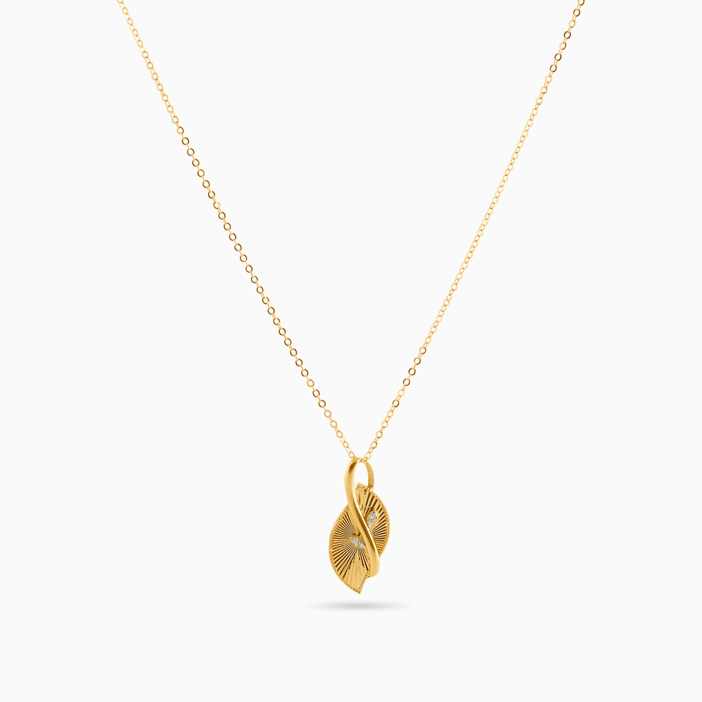 Leaf Cubic Zirconia Necklace in 21K Gold - 3 Leaf Cubic Zirconia Necklace in 21K Gold - 3