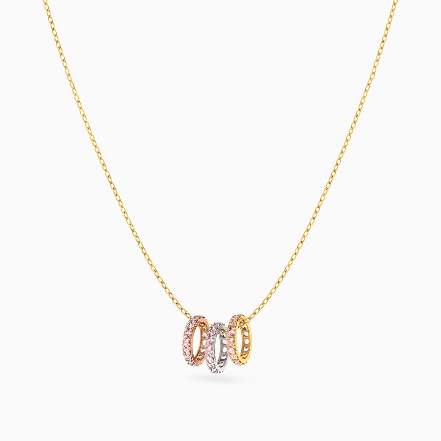 Circle Rose Stone Necklace In 18K Gold - 3 Circle Rose Stone Necklace In 18K Gold - 3