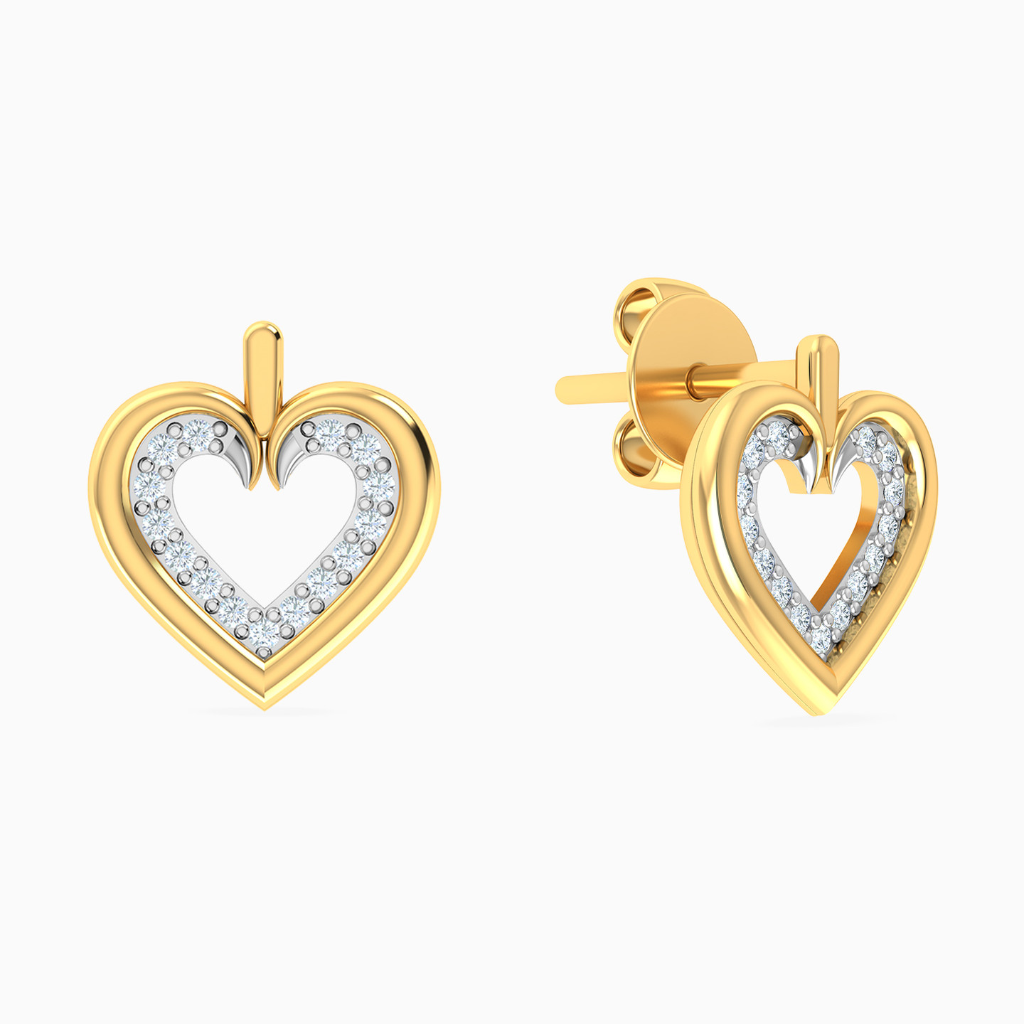 Heart Diamonds Stud Earrings in 18K Gold - 2 Heart Diamonds Stud Earrings in 18K Gold - 2