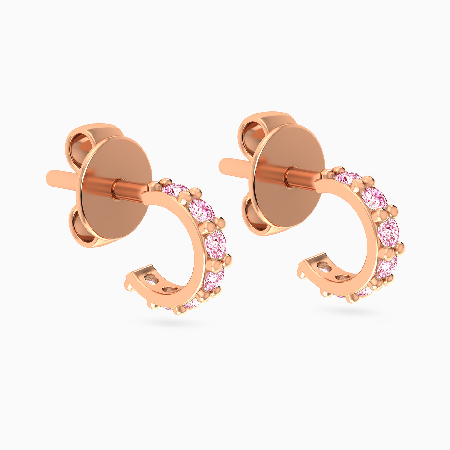 Circle Rose Stone Stud Earrings in 18K Gold - 2 Circle Rose Stone Stud Earrings in 18K Gold - 2