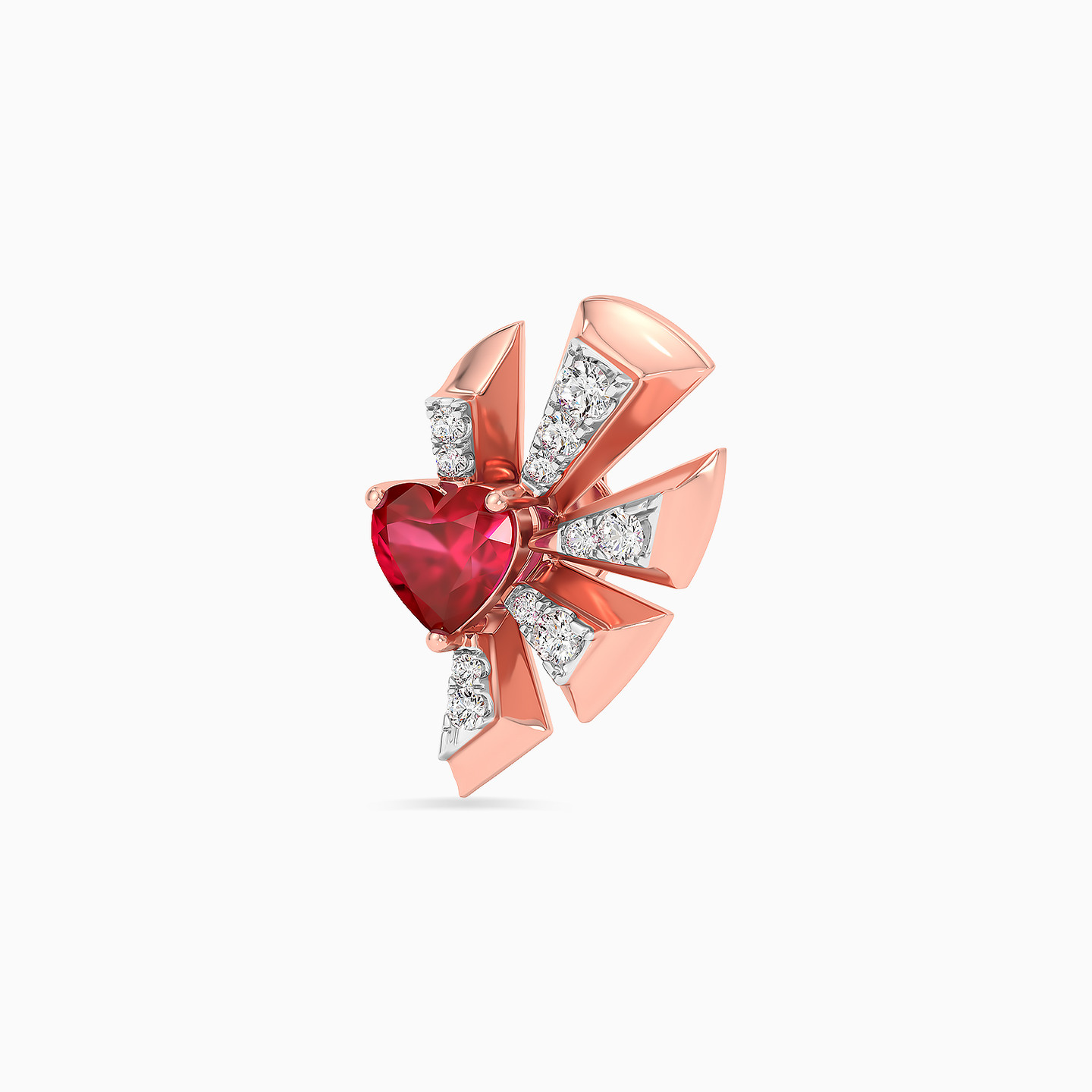 Heart Diamond & Red Stone Stud Earrings in 18K Gold - 3 Heart Diamond & Red Stone Stud Earrings in 18K Gold - 3