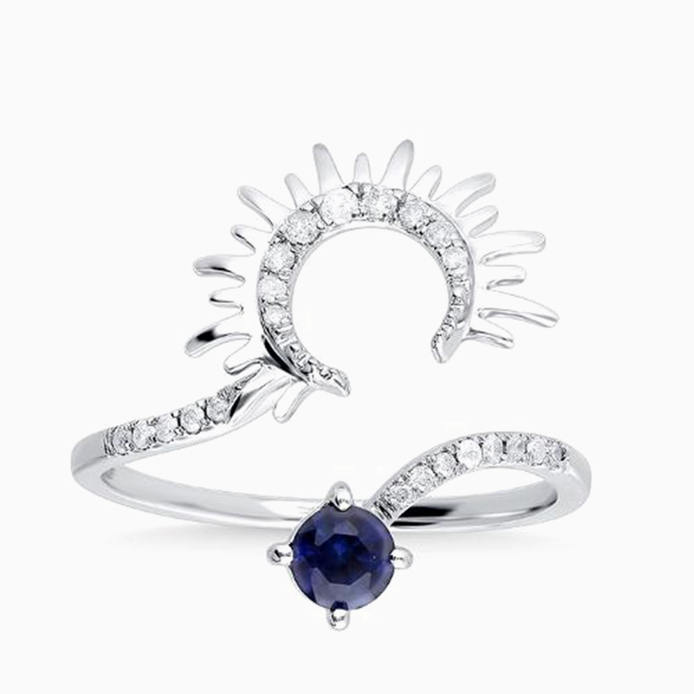 Spike Diamond & Blue Stone Two headed Ring in 18K Gold - 2 Spike Diamond & Blue Stone Two headed Ring in 18K Gold - 2