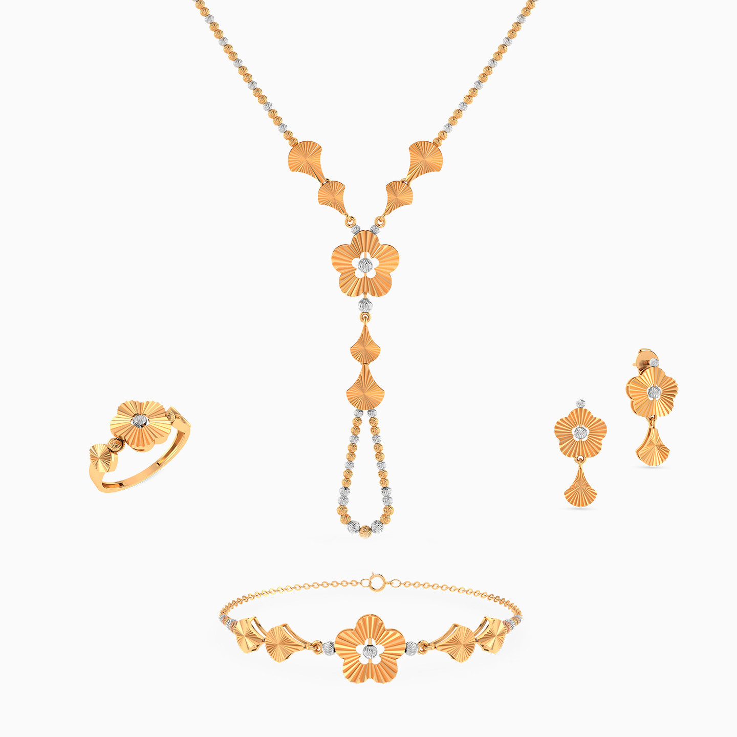Floral Jewelry Set in 21K Gold (4 Pieces) Floral Jewelry Set in 21K Gold (4 Pieces)
