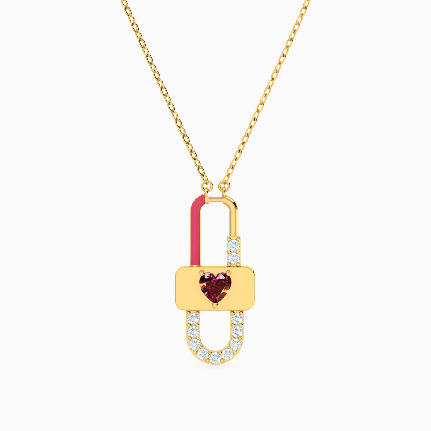 Lock Red Stone & Enamel Coated Necklace in 18K Gold Lock Red Stone & Enamel Coated Necklace in 18K Gold