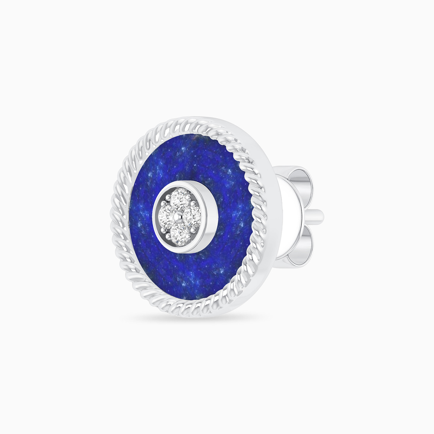 Circle Diamond & Blue Stone Stud Earrings in 18K Gold - 5 Circle Diamond & Blue Stone Stud Earrings in 18K Gold - 5