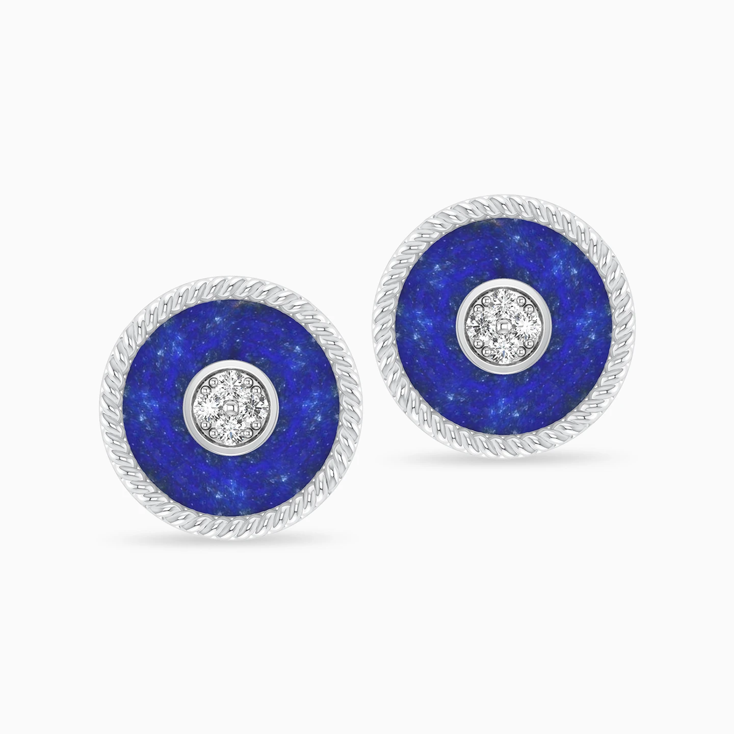 Circle Diamond & Blue Stone Stud Earrings in 18K Gold - 4 Circle Diamond & Blue Stone Stud Earrings in 18K Gold - 4
