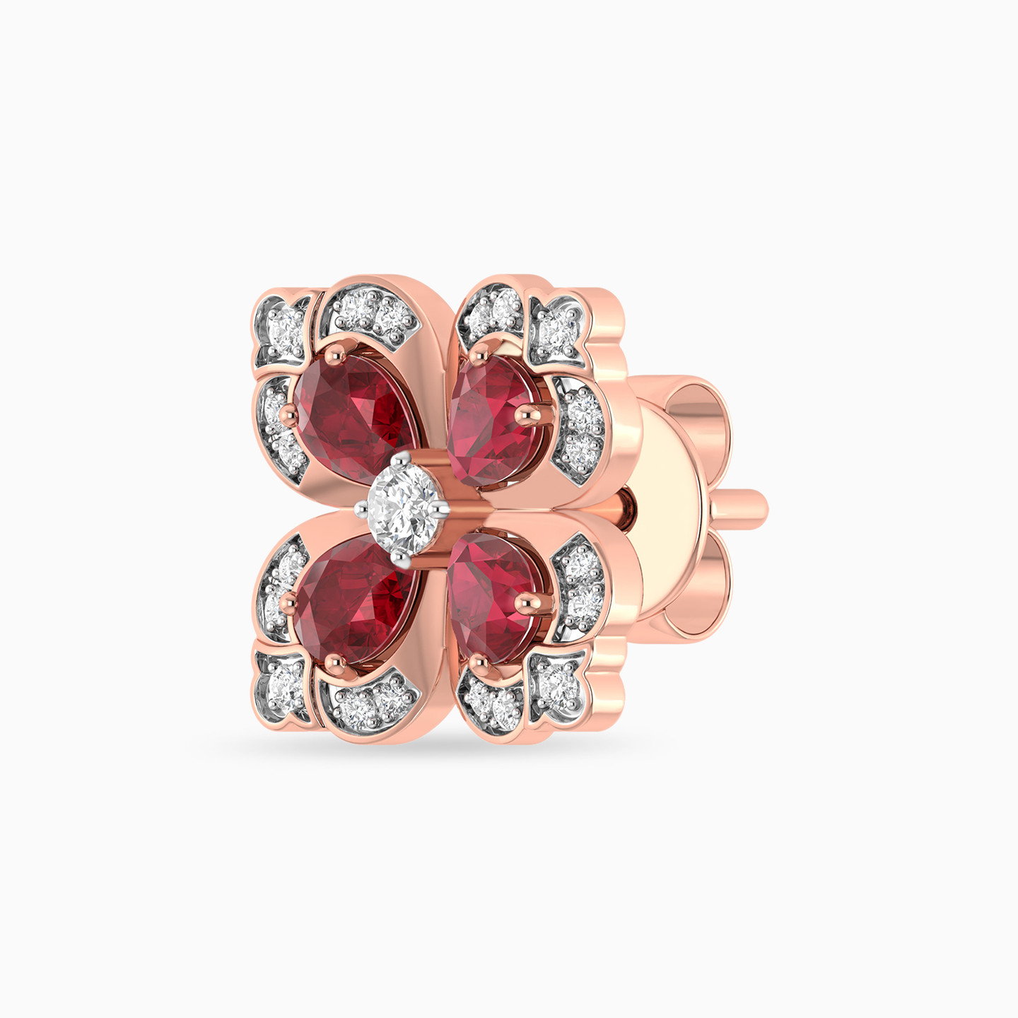 Clover Diamond & Red Stone Stud Earrings in 18K Gold - 5 Clover Diamond & Red Stone Stud Earrings in 18K Gold - 5