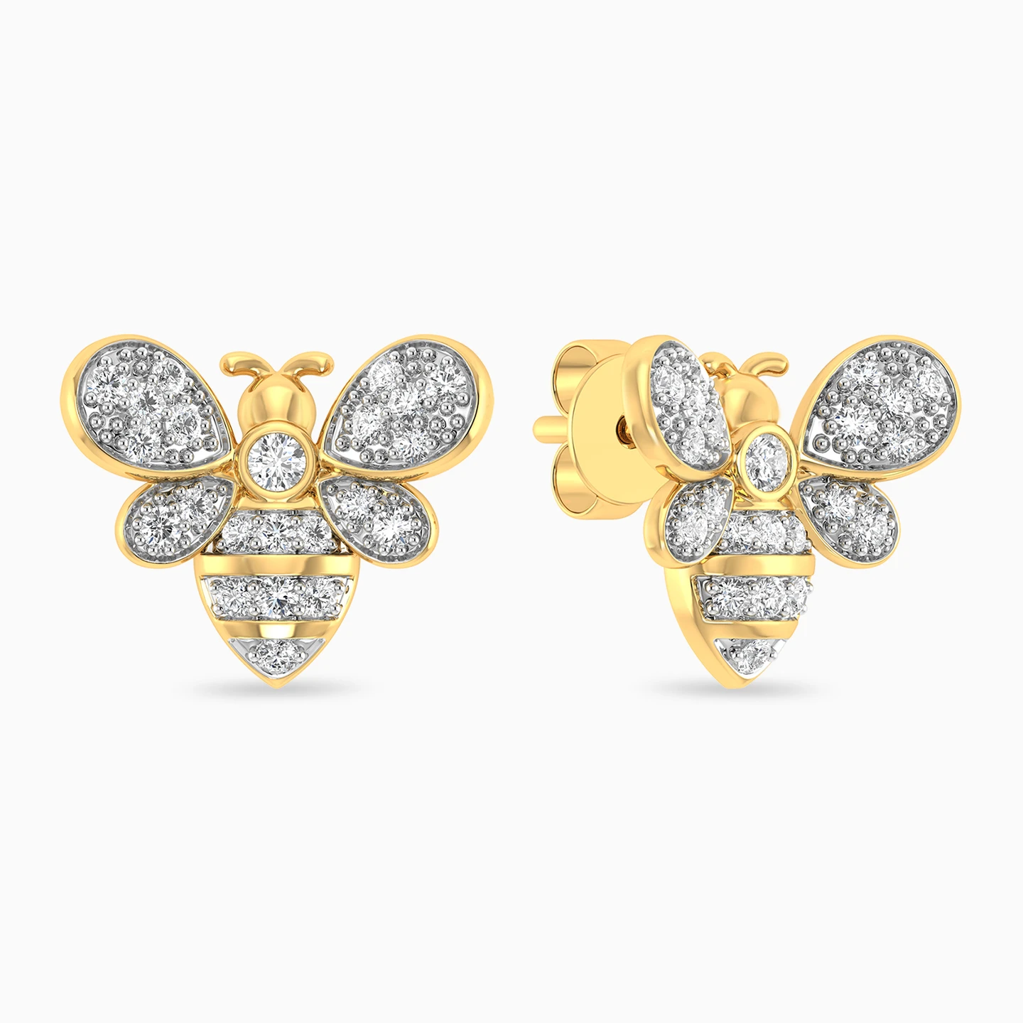 Bee Diamond Stud Earrings in 18K Gold - 2 Bee Diamond Stud Earrings in 18K Gold - 2