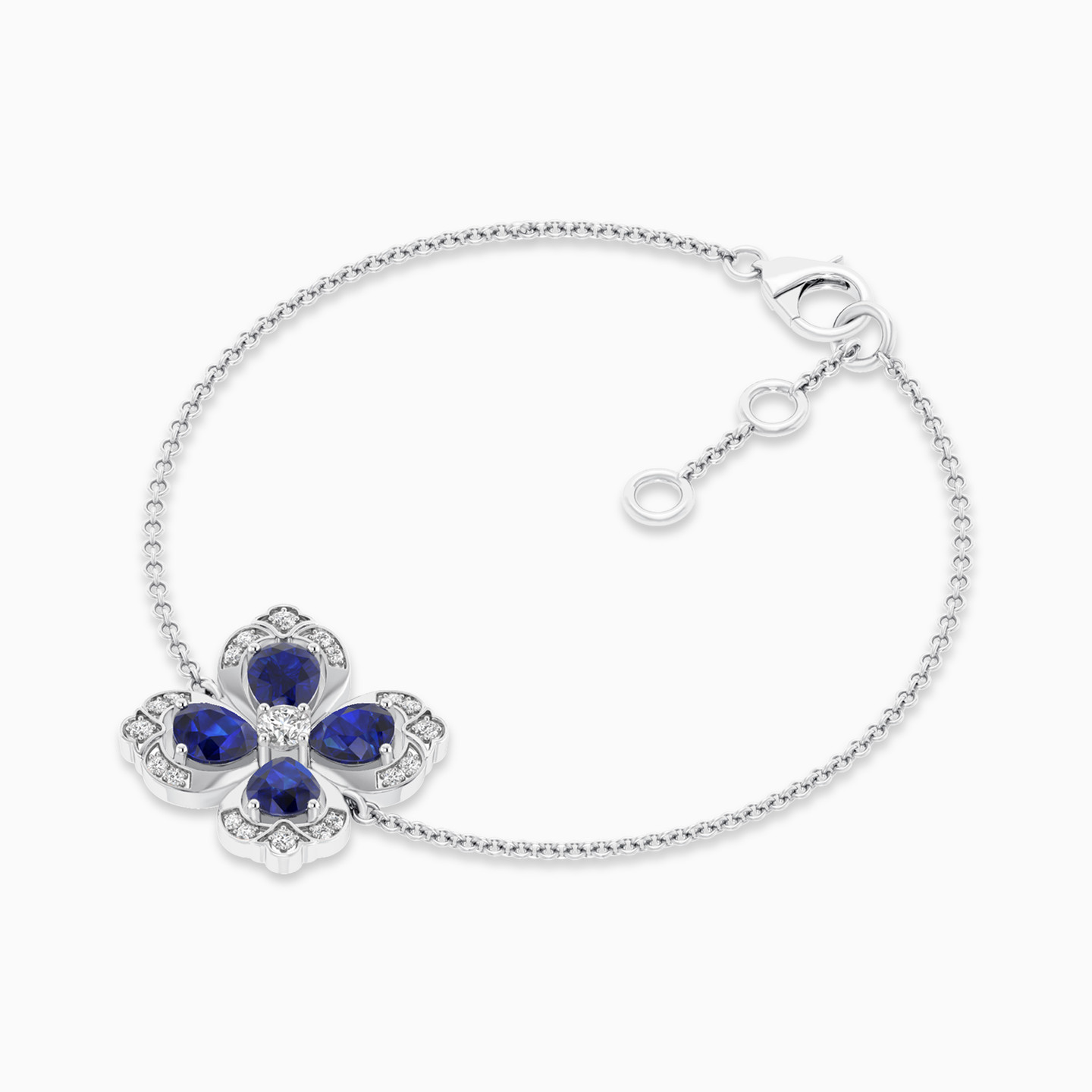 Clover Diamond & Blue Stone Chain Bracelet in 18K Gold - 3 Clover Diamond & Blue Stone Chain Bracelet in 18K Gold - 3