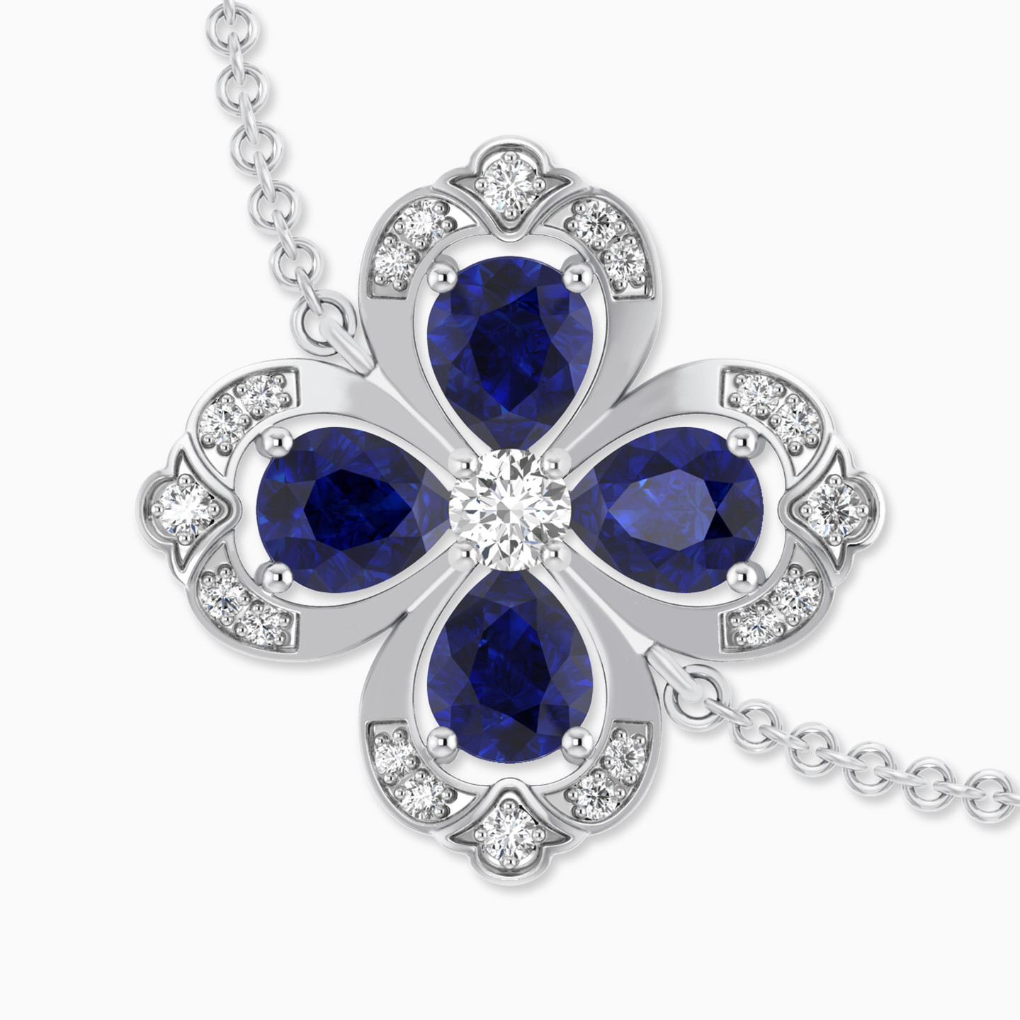 Clover Diamond & Blue Stone Chain Bracelet in 18K Gold - 4 Clover Diamond & Blue Stone Chain Bracelet in 18K Gold - 4