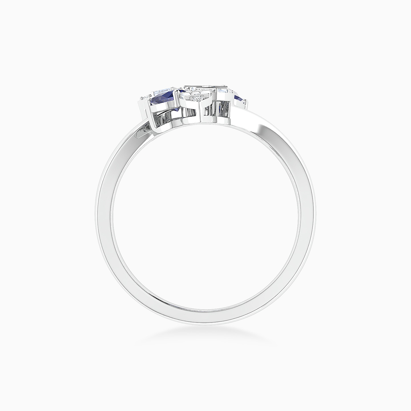 Leaves Diamond & Blue Stone Two-Headed Ring in 18K Gold - 5 Leaves Diamond & Blue Stone Two-Headed Ring in 18K Gold - 5