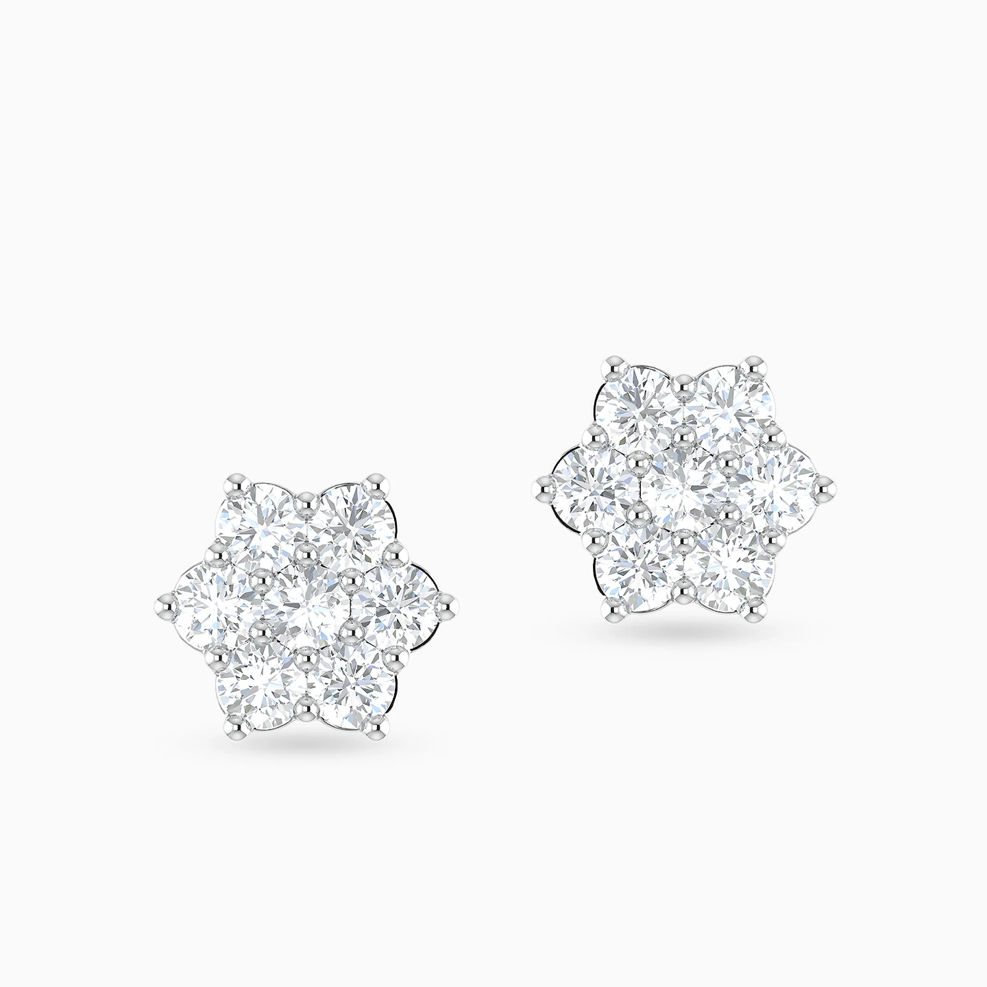 Floral Diamond Stud Earrings in 18K Gold - 3 Floral Diamond Stud Earrings in 18K Gold - 3