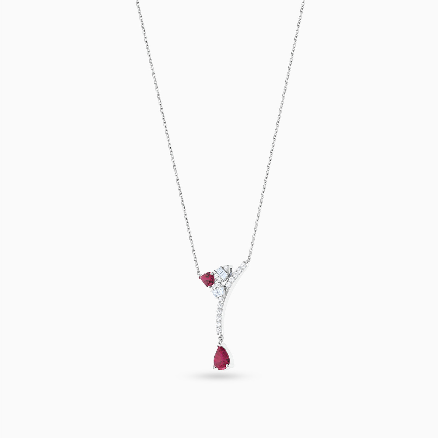 Diamonds & Red Stone Necklace in 18K Gold - 3 Diamonds & Red Stone Necklace in 18K Gold - 3