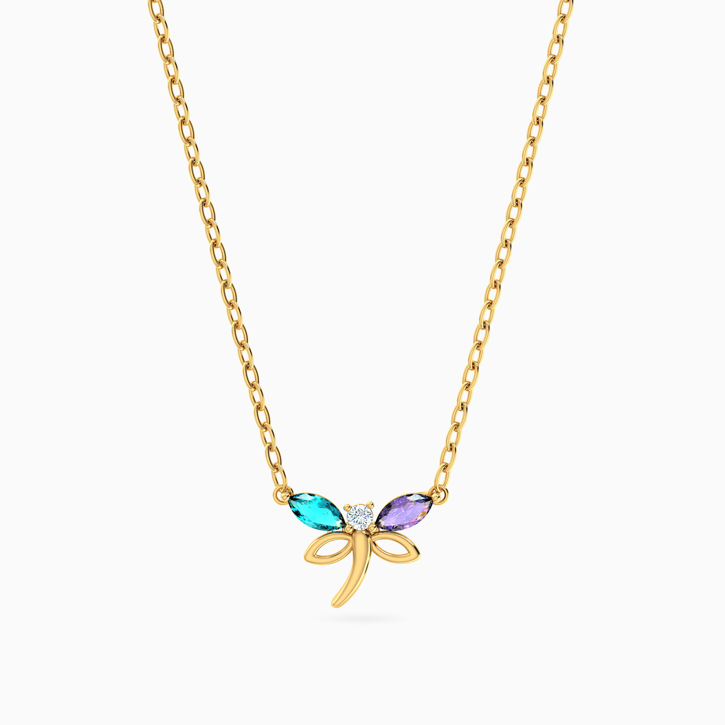 Dragonfly Colored Stones Necklace in 18K Gold Dragonfly Colored Stones Necklace in 18K Gold