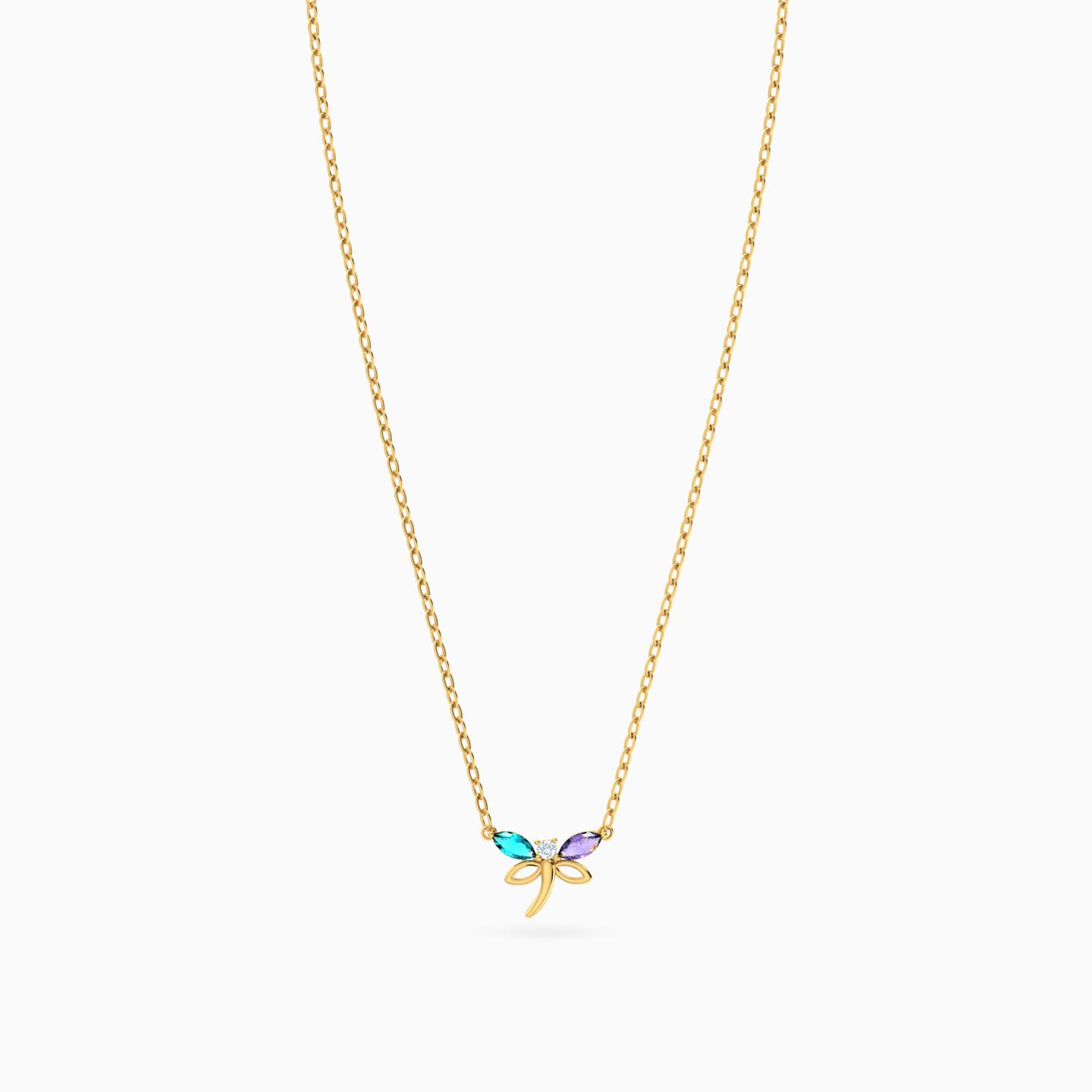 Dragonfly Colored Stones Necklace in 18K Gold - 3 Dragonfly Colored Stones Necklace in 18K Gold - 3