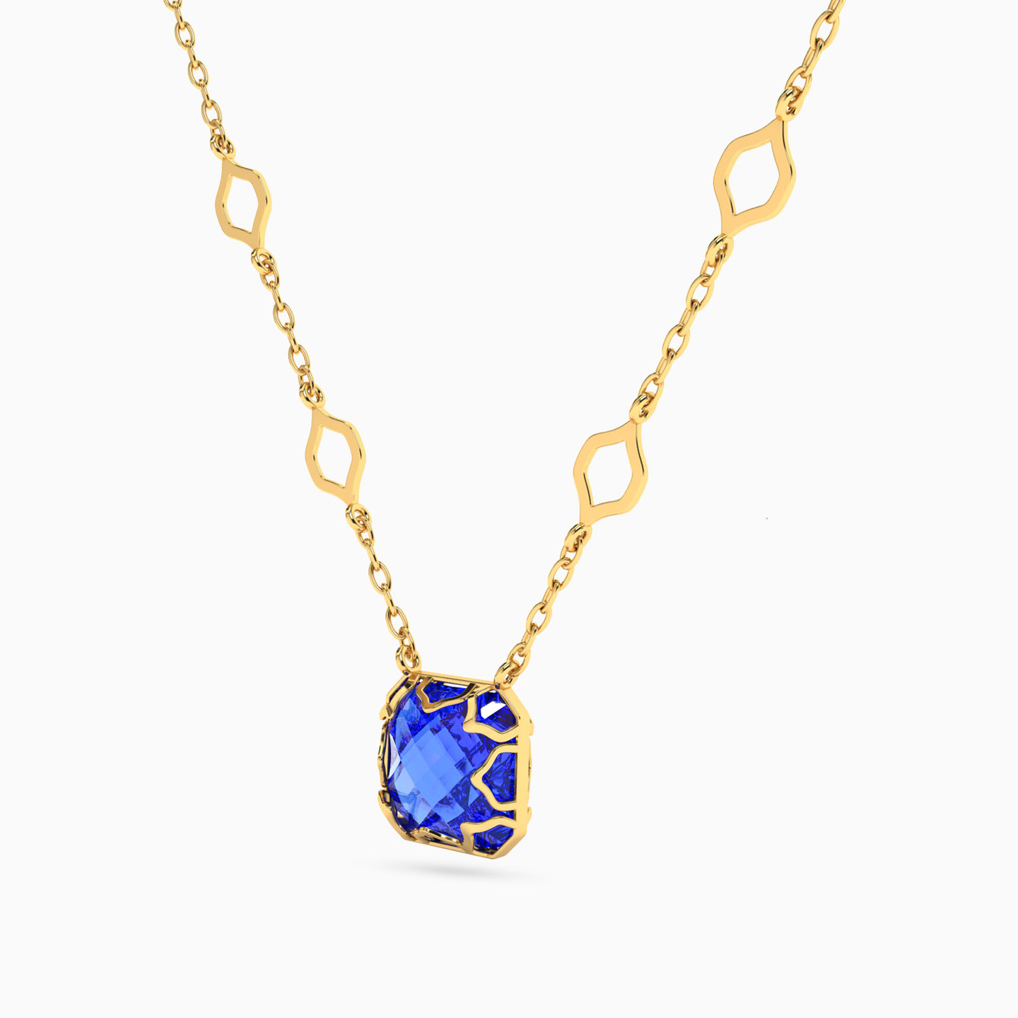 Cushion Blue Stone Necklace in 18K Gold - 2 Cushion Blue Stone Necklace in 18K Gold - 2