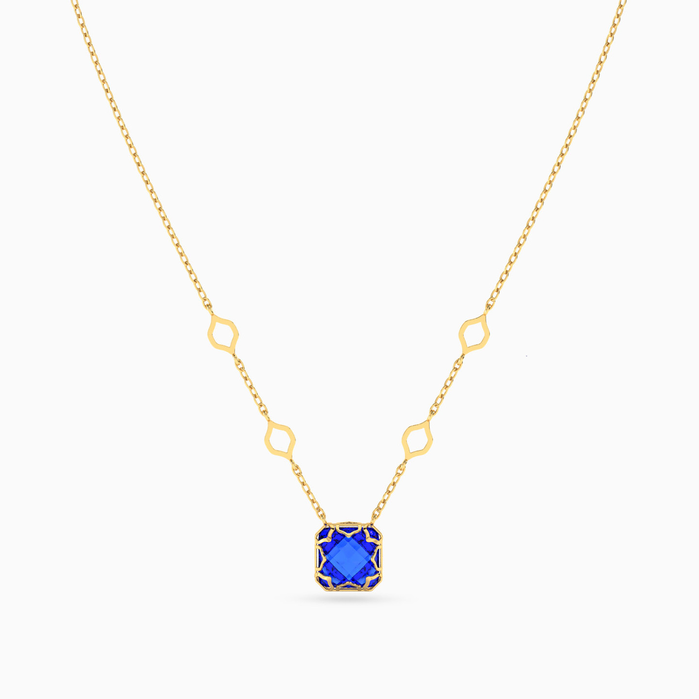Cushion Blue Stone Necklace in 18K Gold - 3 Cushion Blue Stone Necklace in 18K Gold - 3