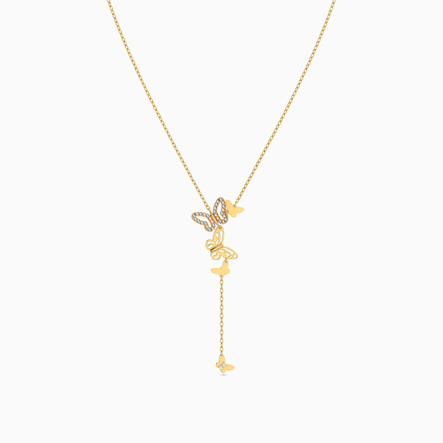 Butterfly Colored Stones Necklace in 18K Gold - 3 Butterfly Colored Stones Necklace in 18K Gold - 3