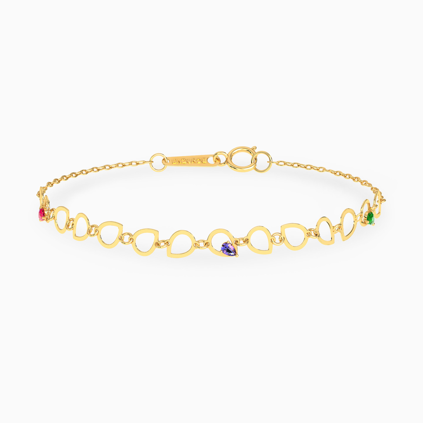 Round Colored Stones Chain Bracelet in 18K Gold Round Colored Stones Chain Bracelet in 18K Gold