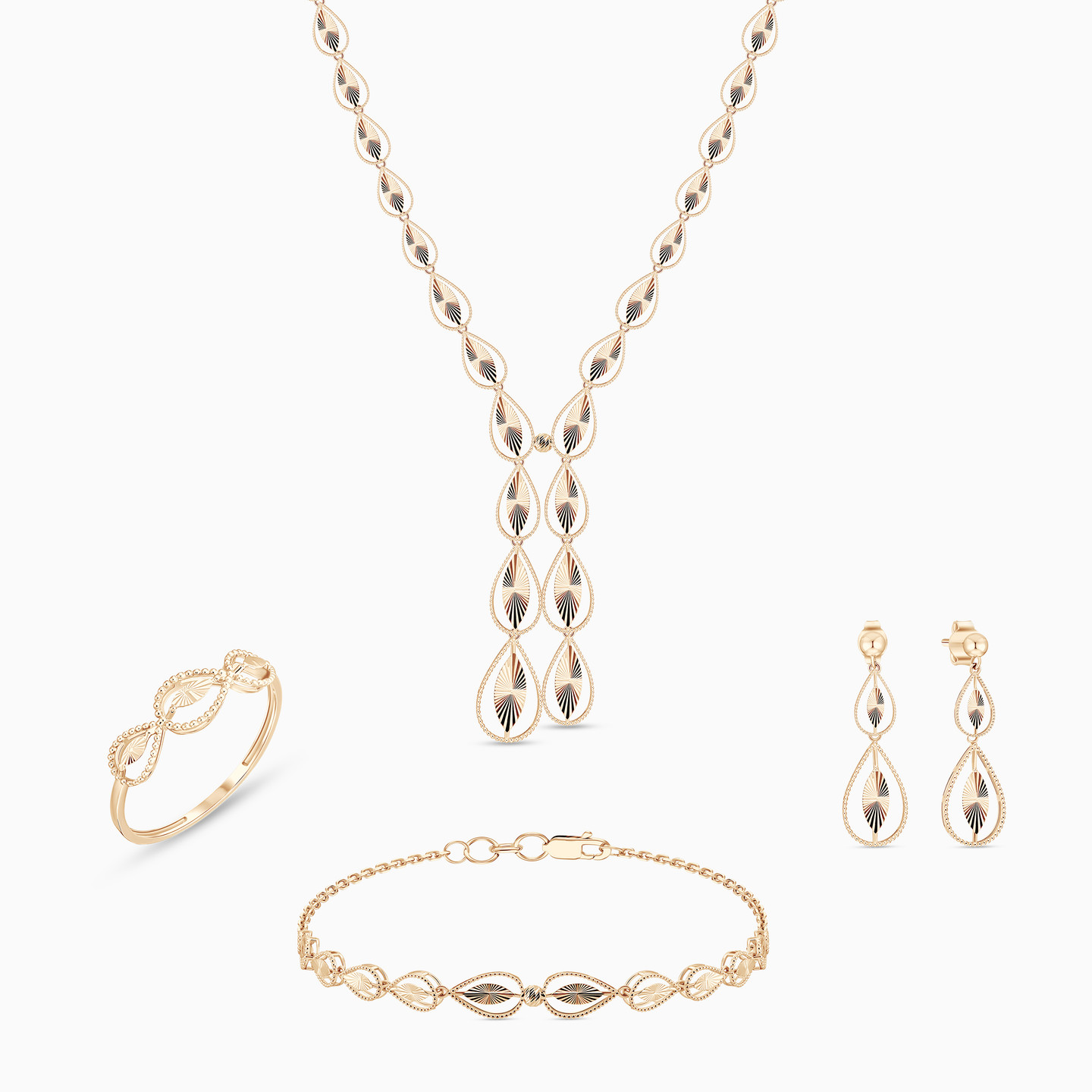 طقم مجوهرات ذهب شكل شكل قطرة عيار 21 قيراط (4 قطع) طقم مجوهرات ذهب شكل شكل قطرة عيار 21 قيراط (4 قطع)