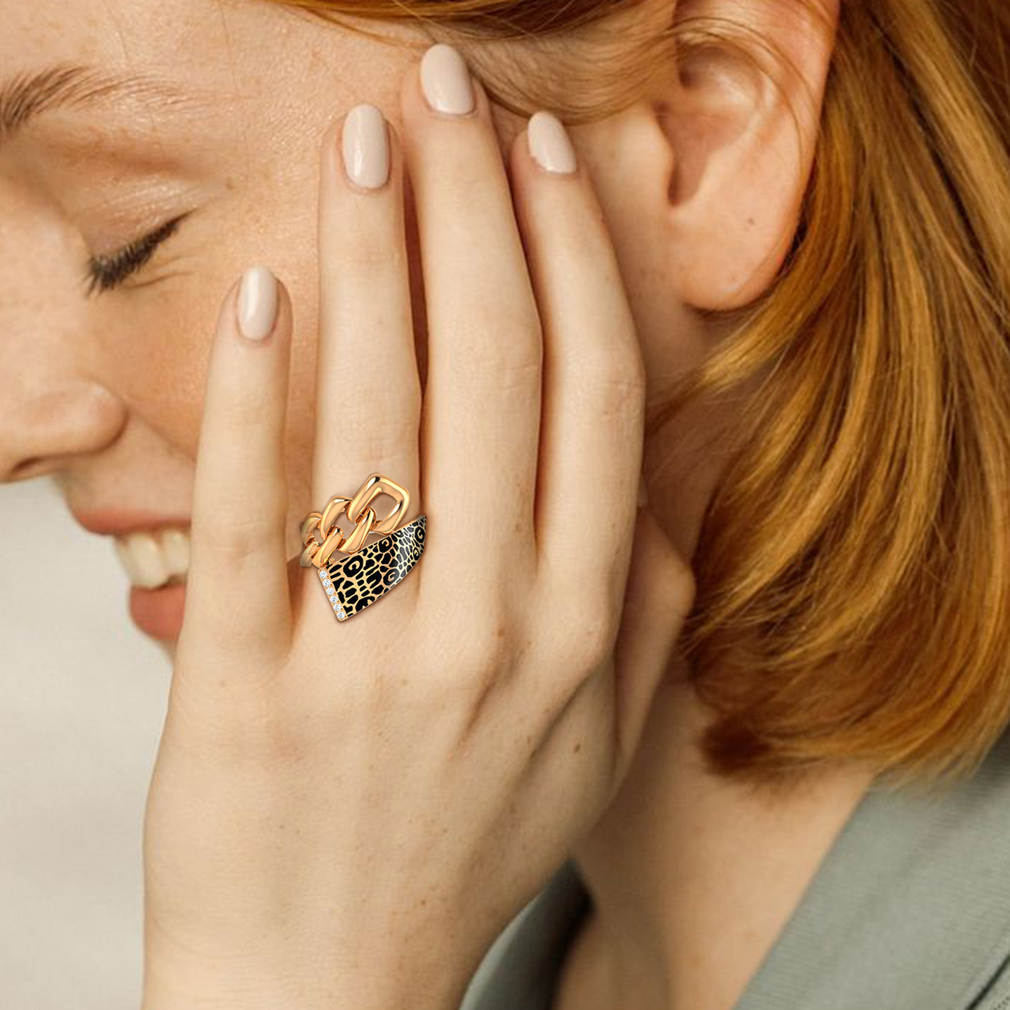 Tiger Cubic Zirconia Two-Headed Ring in 21K Gold - 2 Tiger Cubic Zirconia Two-Headed Ring in 21K Gold - 2