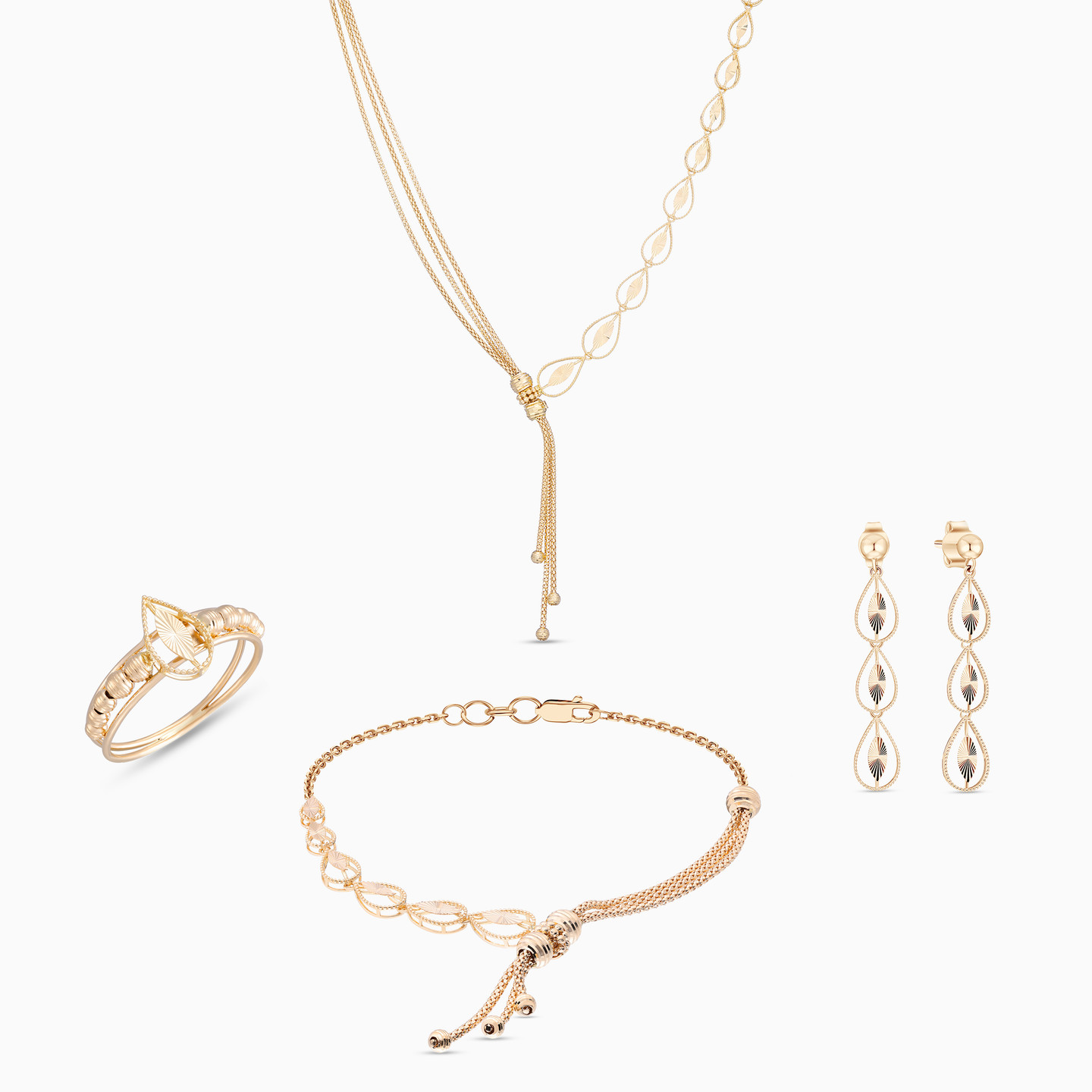 Pear Shaped Jewelry Set in 21K Gold (4 Pieces) Pear Shaped Jewelry Set in 21K Gold (4 Pieces)