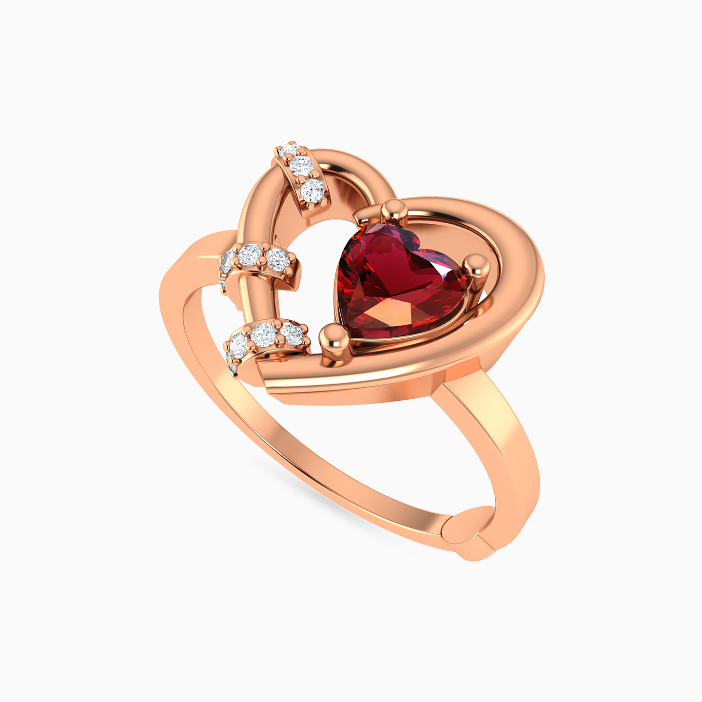 Heart Red Stone & Diamonds Ring in 18K Gold - 4 Heart Red Stone & Diamonds Ring in 18K Gold - 4