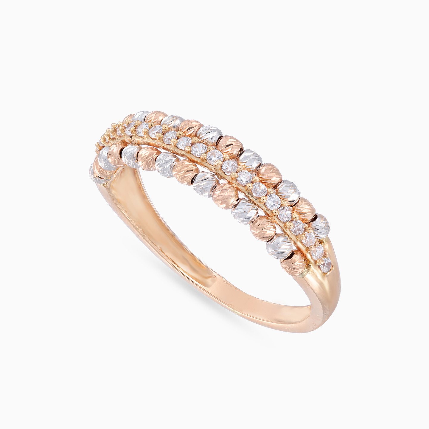 Gold beads Cubic Zirconia Ring in 21K Gold - 3 Gold beads Cubic Zirconia Ring in 21K Gold - 3