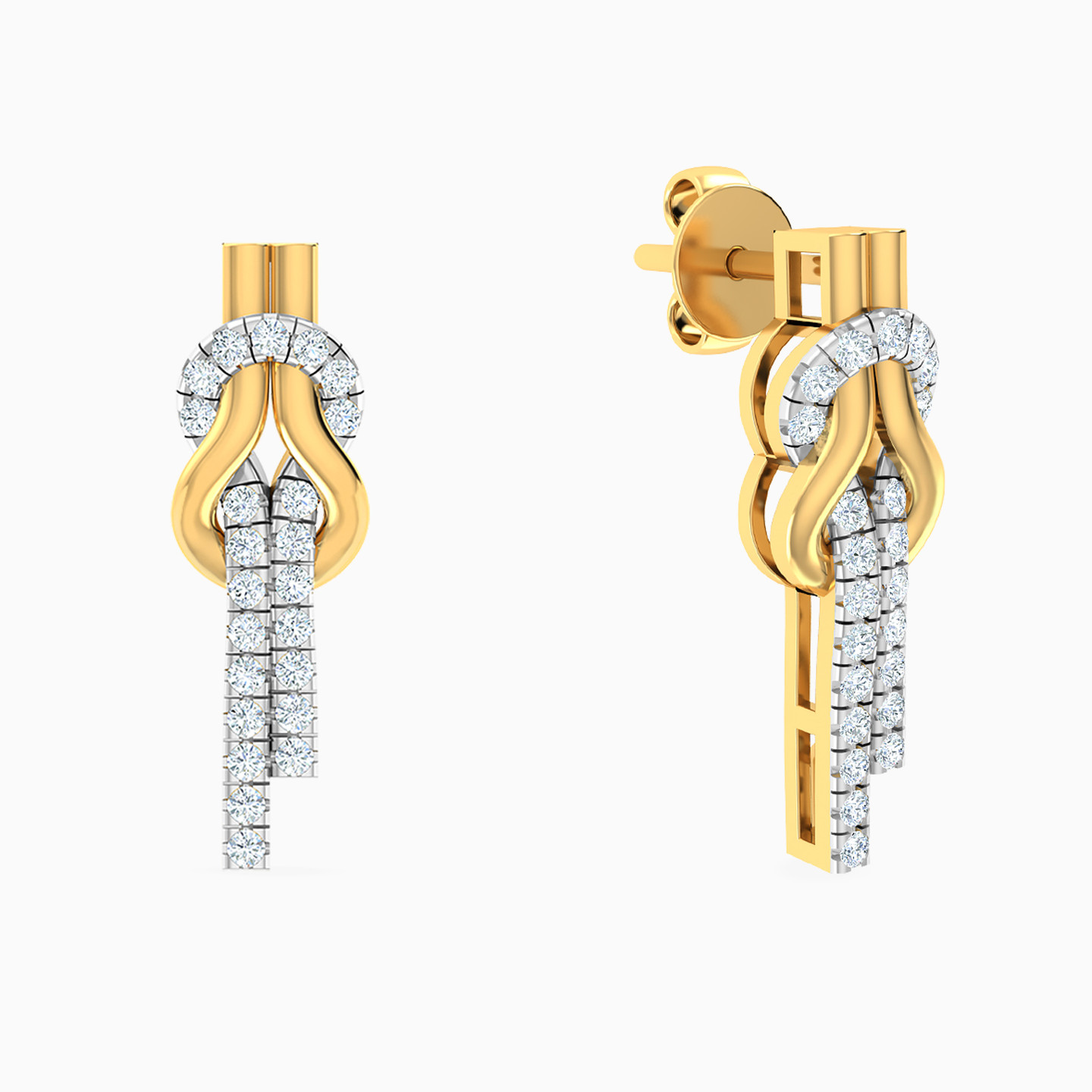 Knot Diamond Drop Earrings in 18K Gold - 2 Knot Diamond Drop Earrings in 18K Gold - 2
