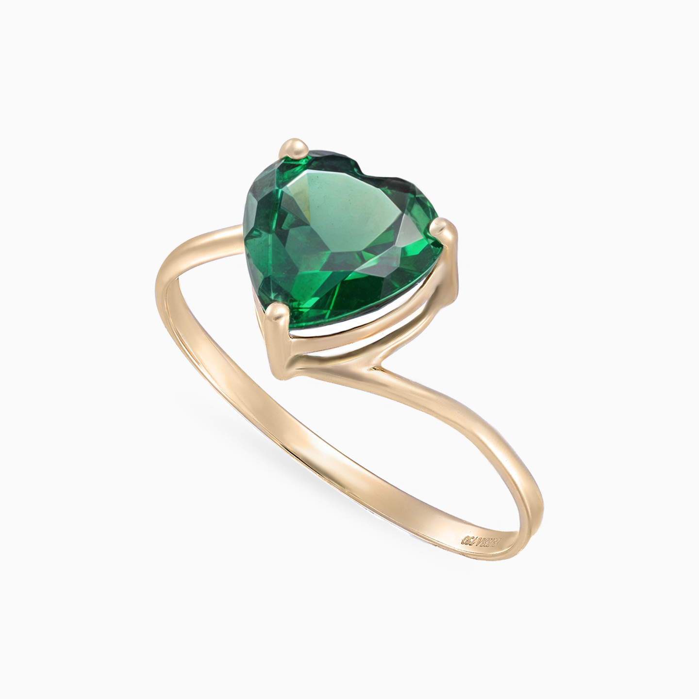 خاتم شكل قلب ذهب عيار 18 قيراط مزين بحجر أخضر - 3 خاتم شكل قلب ذهب عيار 18 قيراط مزين بحجر أخضر - 3