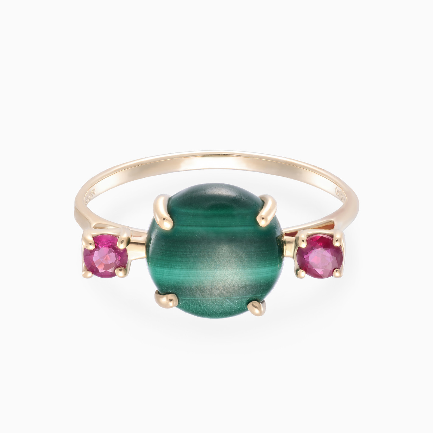 خاتم شكل دائرة ذهب عيار 18 قيراط مزين بحجر أخضر