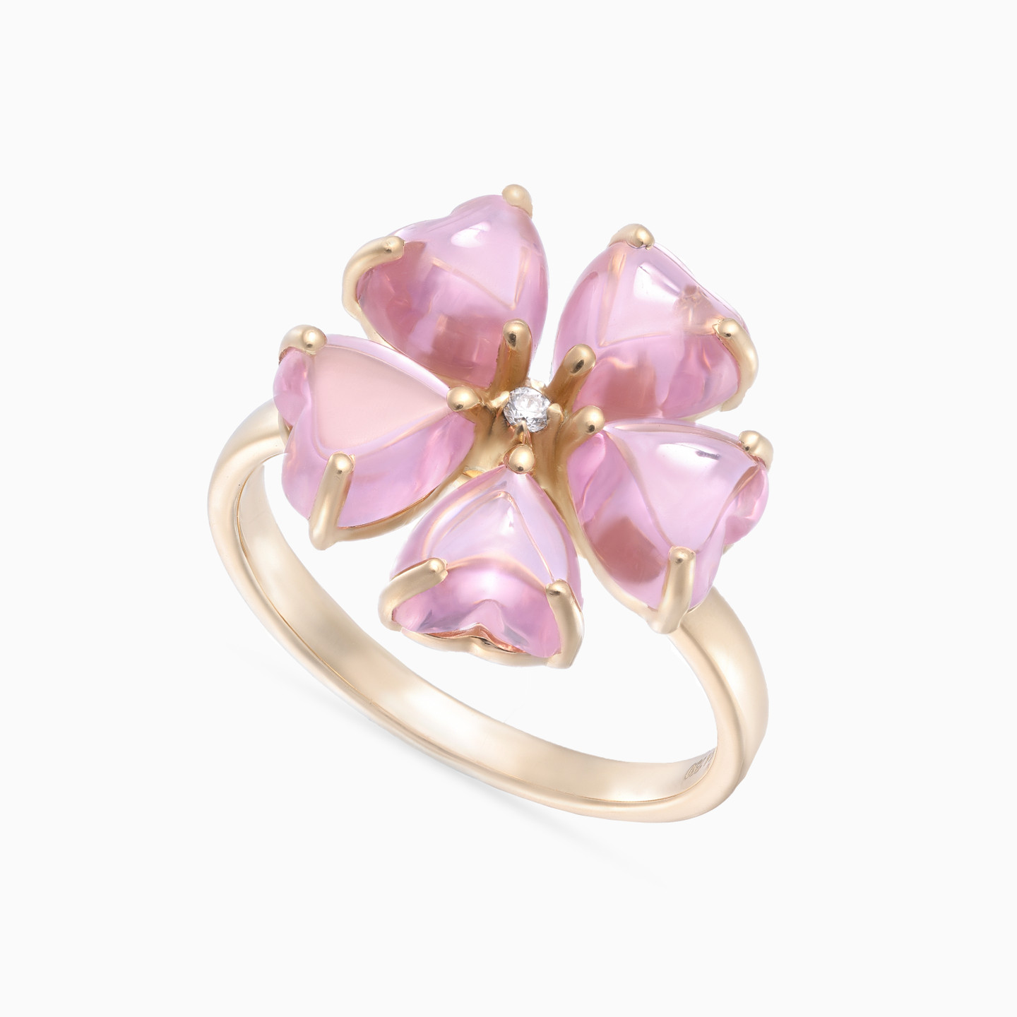 خاتم شكل وردة ذهب عيار 18 قيراط مزين بالألماس والأحجار الوردية - 3 خاتم شكل وردة ذهب عيار 18 قيراط مزين بالألماس والأحجار الوردية - 3