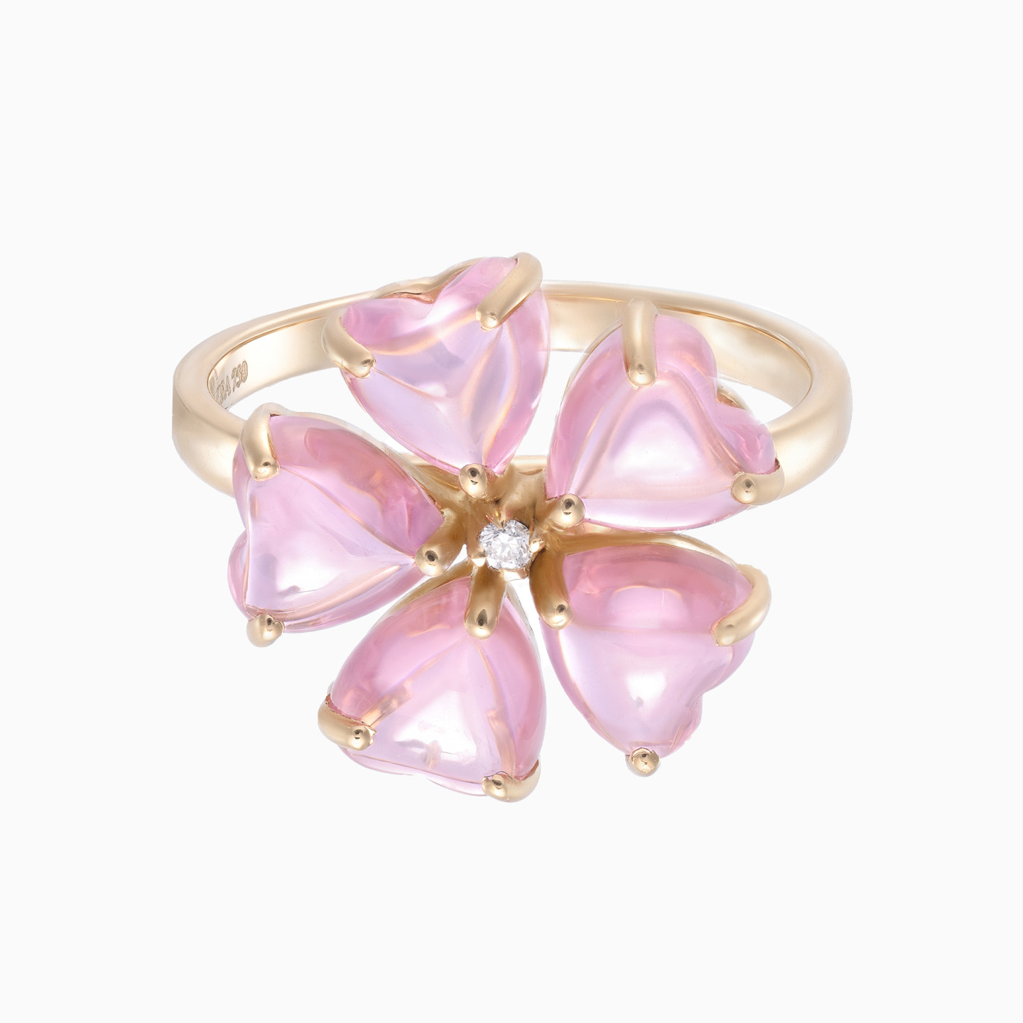 خاتم شكل وردة ذهب عيار 18 قيراط مزين بالألماس والأحجار الوردية خاتم شكل وردة ذهب عيار 18 قيراط مزين بالألماس والأحجار الوردية