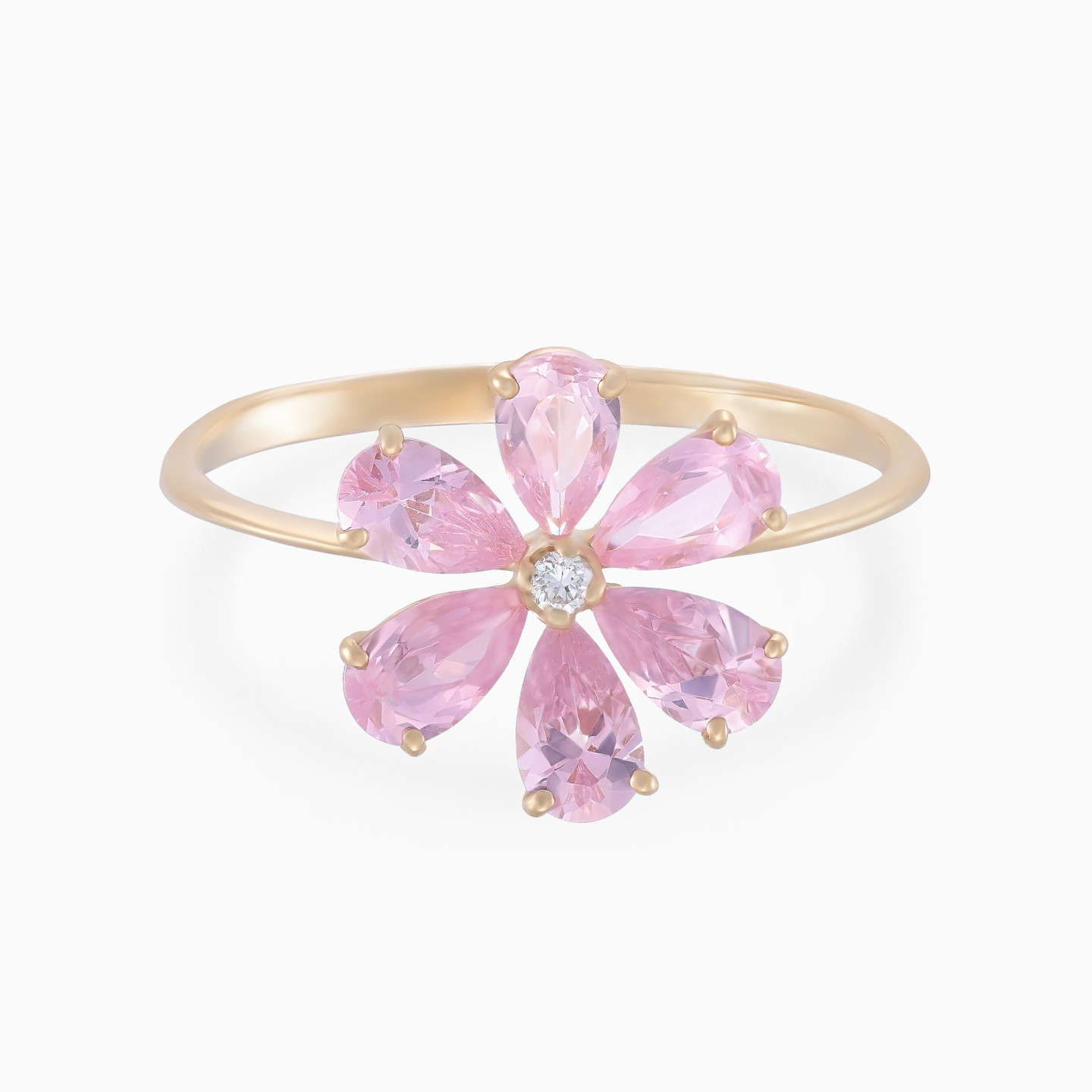 خاتم شكل وردة ذهب عيار 18 قيراط مزين بالألماس والأحجار الوردية خاتم شكل وردة ذهب عيار 18 قيراط مزين بالألماس والأحجار الوردية