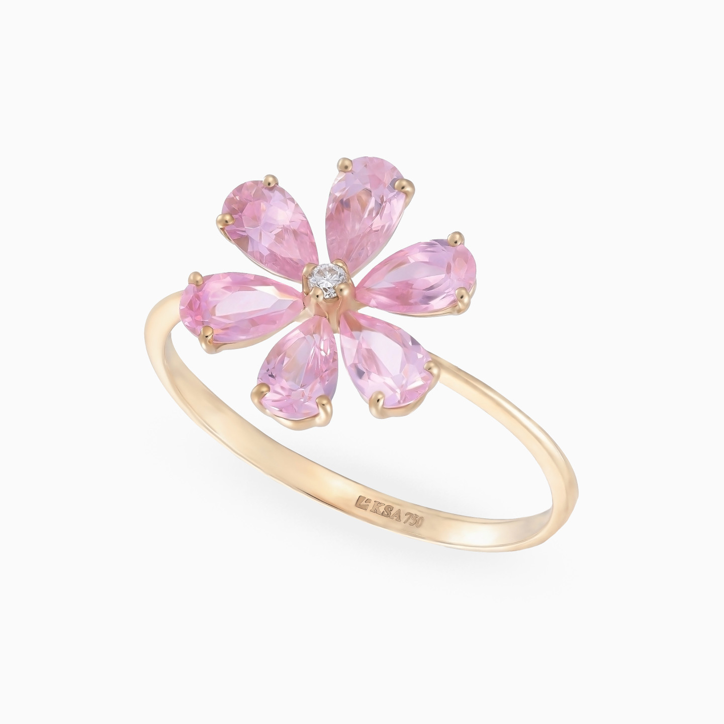 خاتم شكل وردة ذهب عيار 18 قيراط مزين بالألماس والأحجار الوردية - 3 خاتم شكل وردة ذهب عيار 18 قيراط مزين بالألماس والأحجار الوردية - 3