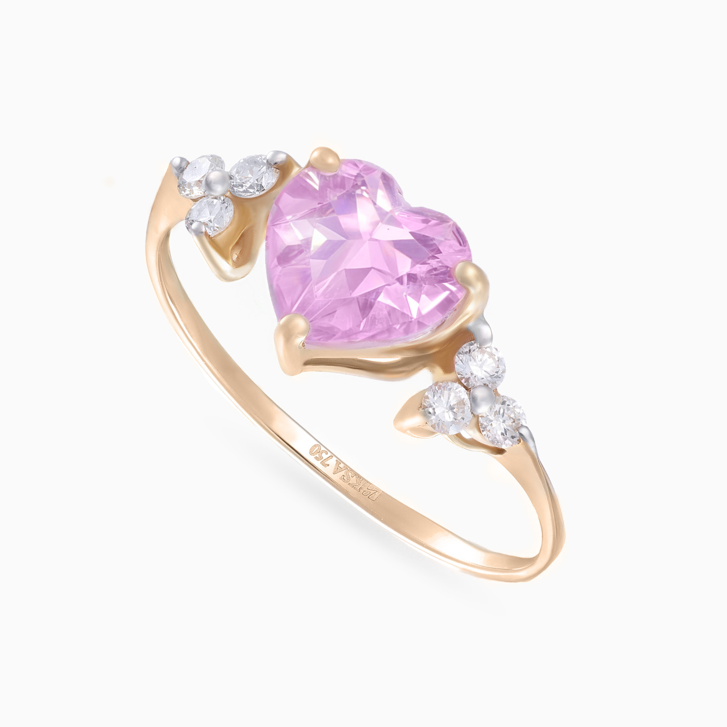 Heart Diamond & Pink Stone Ring in 18K Gold - 3