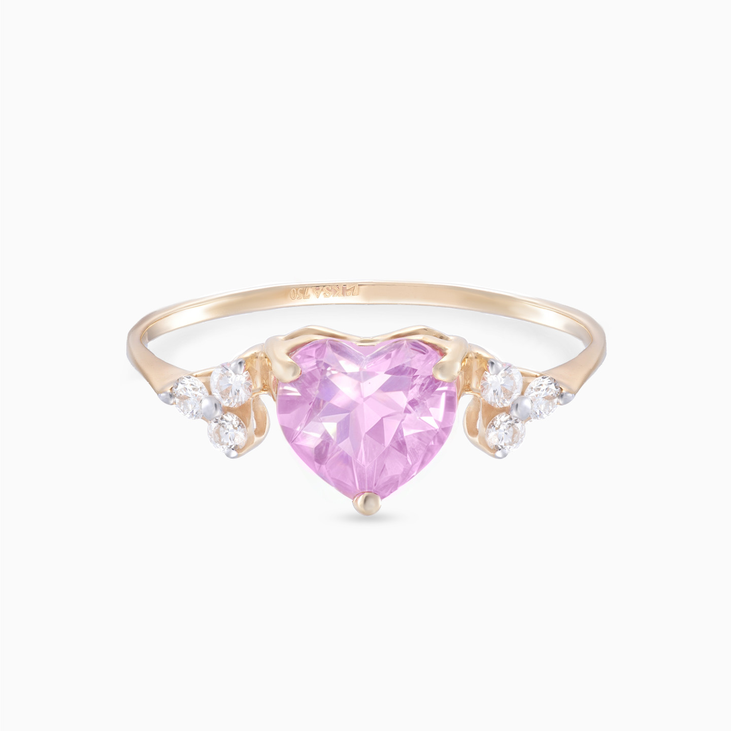 Heart Diamond & Pink Stone Ring in 18K Gold