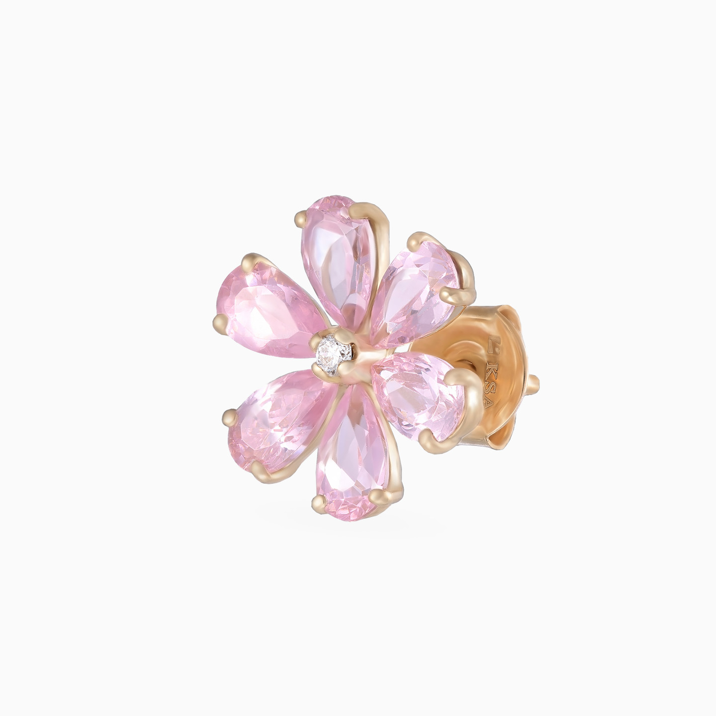 Flower Diamond & Pink Stones Stud Earrings in 18K Gold - 4