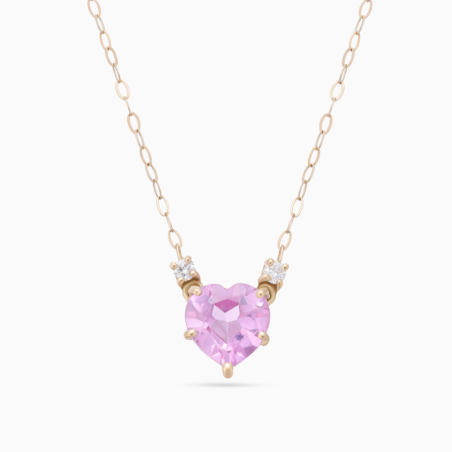 Heart Diamond & Pink Stones Necklace in 18K Gold