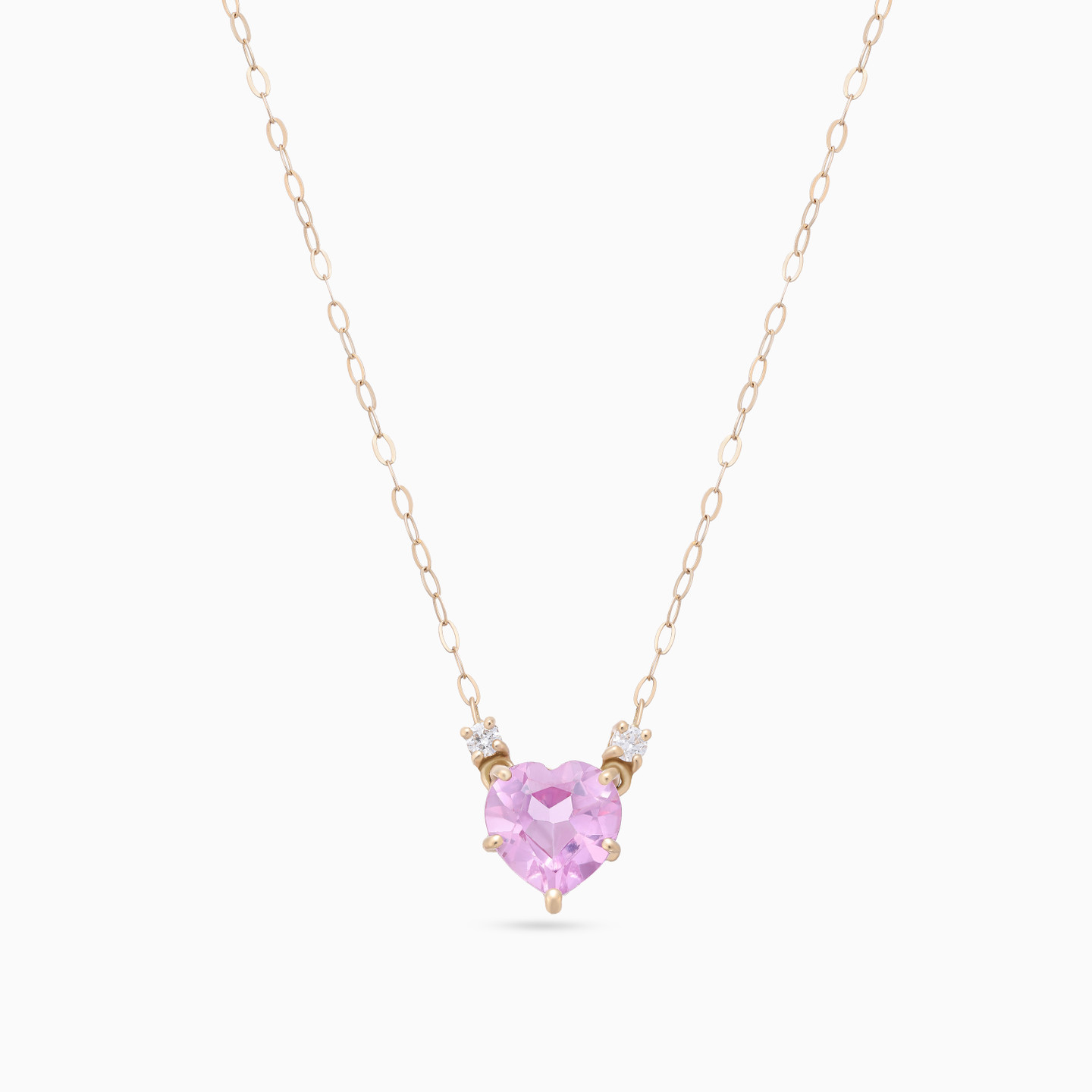 Heart Diamond & Pink Stones Necklace in 18K Gold - 3