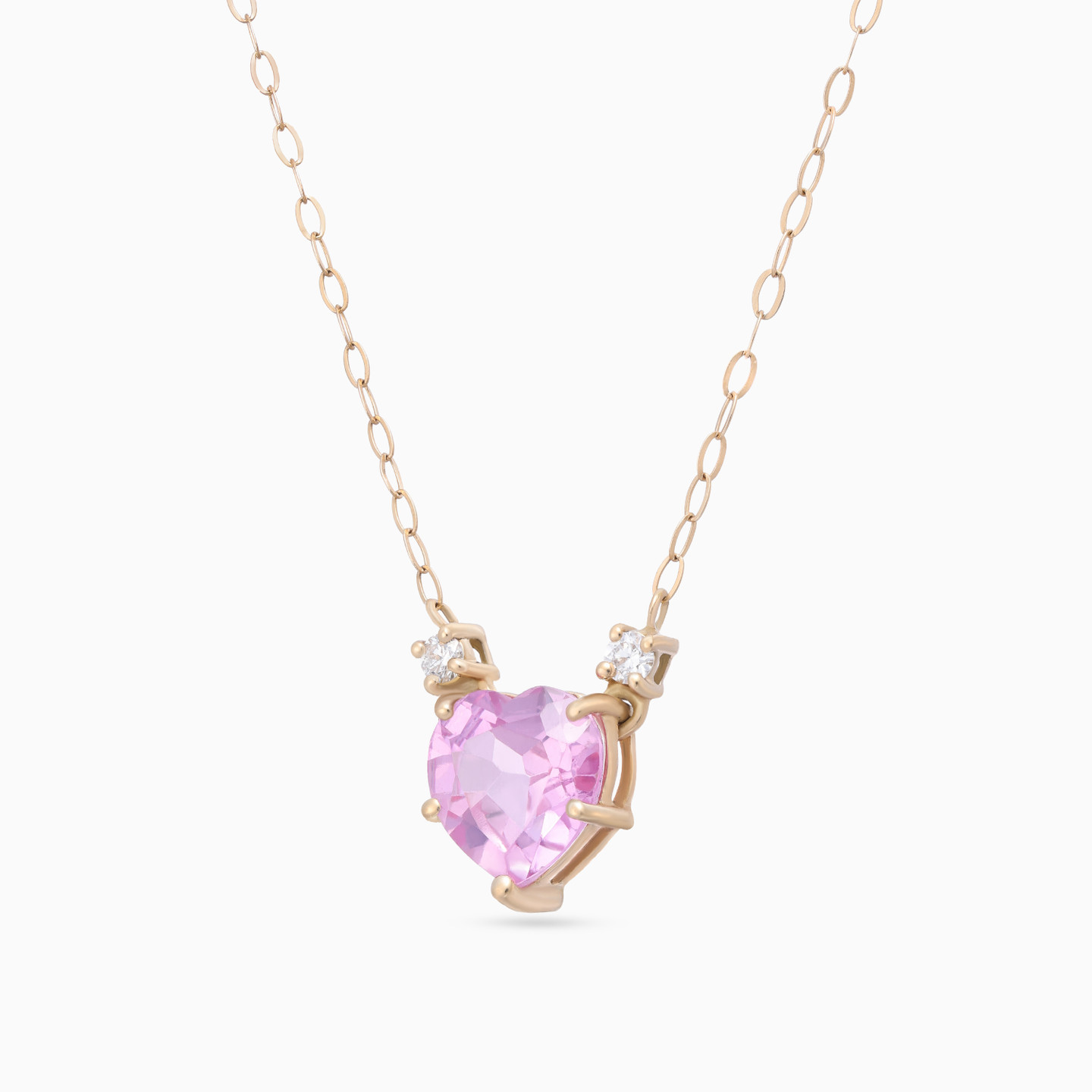 Heart Diamond & Pink Stones Necklace in 18K Gold - 2