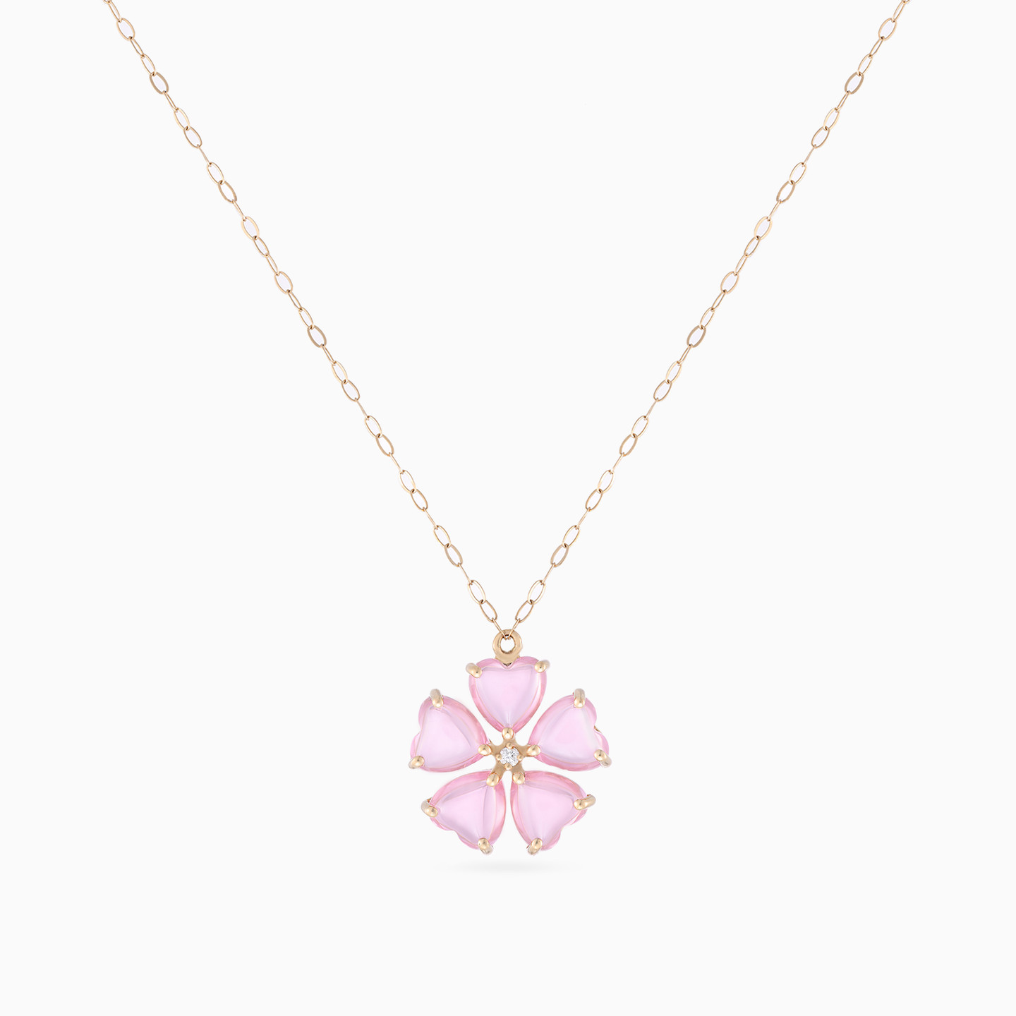 Flower Diamond & Pink Stones Necklace in 18K Gold - 3