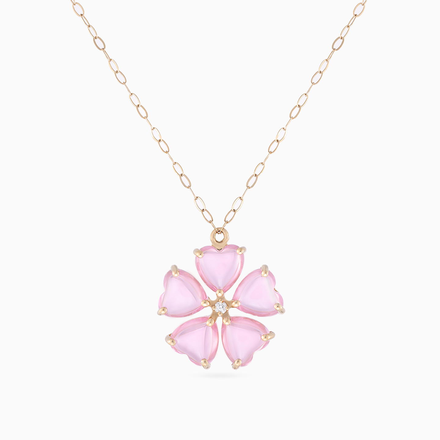 Flower Diamond & Pink Stones Necklace in 18K Gold