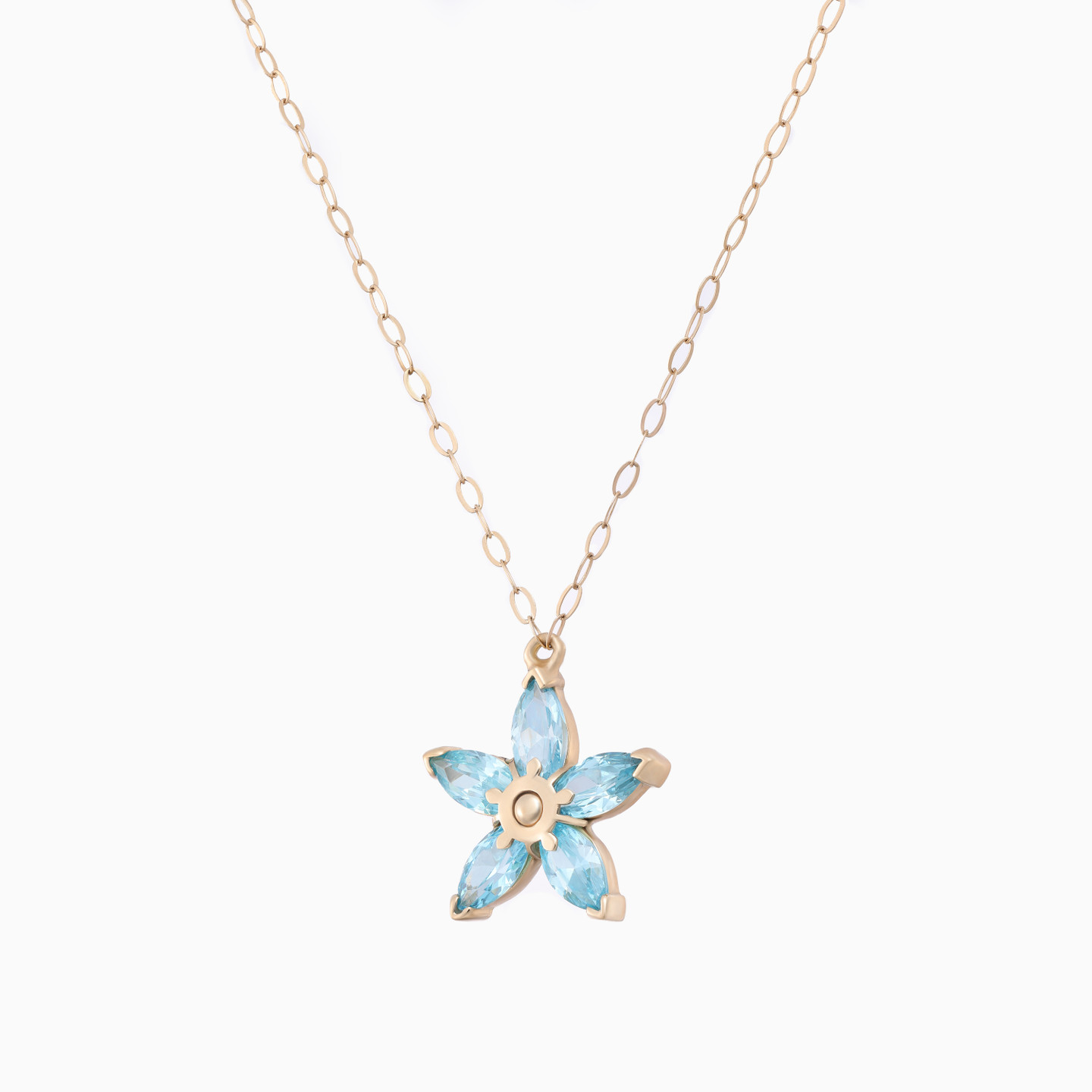Flower Aqua Blue Stones Necklace in 18K Gold - 2 Flower Aqua Blue Stones Necklace in 18K Gold - 2