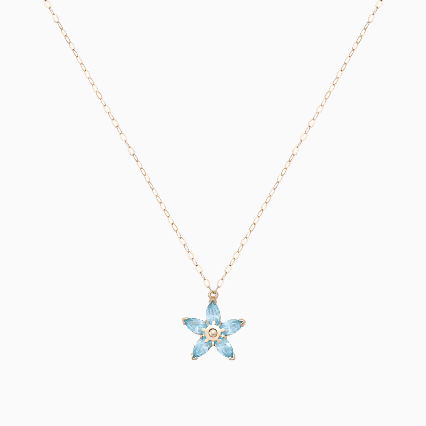 Flower Aqua Blue Stones Necklace in 18K Gold - 3 Flower Aqua Blue Stones Necklace in 18K Gold - 3