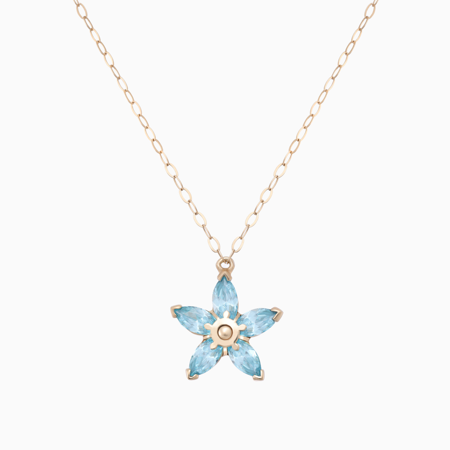 Flower Aqua Blue Stones Necklace in 18K Gold Flower Aqua Blue Stones Necklace in 18K Gold