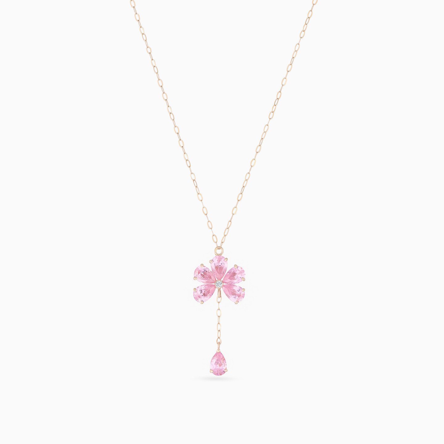 Flower Diamond & Pink Stones Necklace in 18K Gold - 3 Flower Diamond & Pink Stones Necklace in 18K Gold - 3