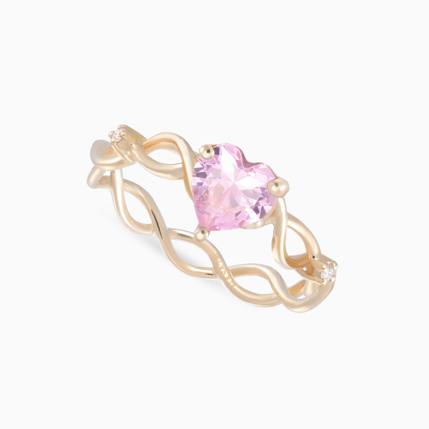 Heart Diamond & Pink Stone Ring in 18K Gold - 3 Heart Diamond & Pink Stone Ring in 18K Gold - 3