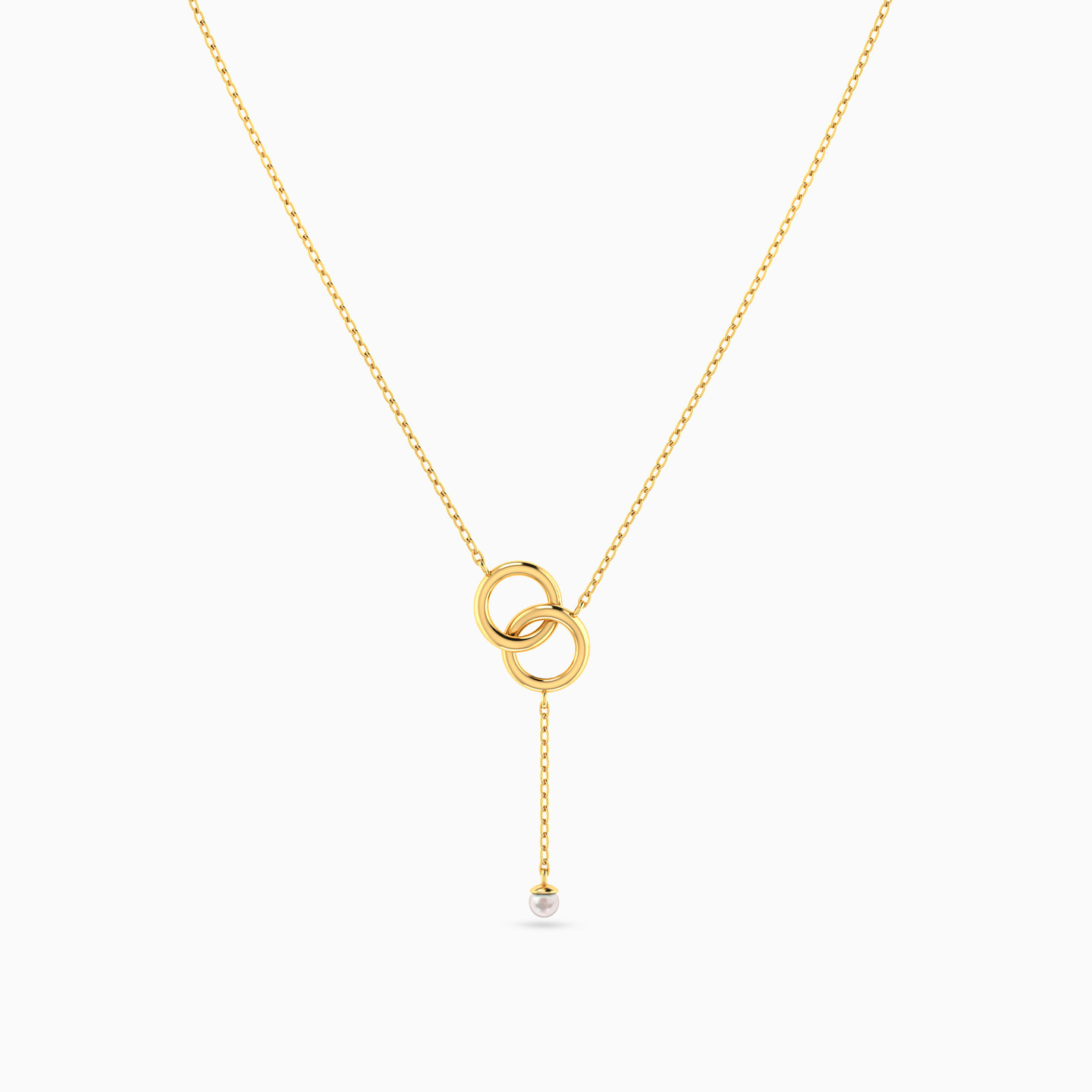 Double Ring Pearl Necklace in 18K Gold - 3 Double Ring Pearl Necklace in 18K Gold - 3